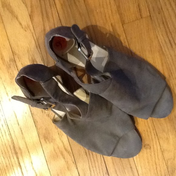 Gray Suede Open Toe Booties - Picture 1 of 5